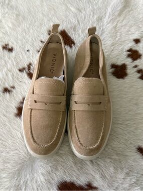 Vionic Beige Suede Slip-On Penny Loafers